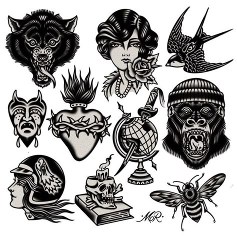 Black Ink Tattoos Traditional, Traditional Metal Tattoo, Old Traditional Tattoo Flash, Old School Leg Sleeve, Traditional Tattoo Coloring Pages, Cool Traditional Tattoos Black, Old School Tattoo Man, Shoulder Filler Tattoo, American Traditional Designs