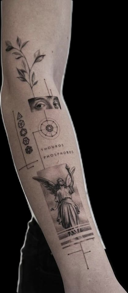 Sticker Sleeve Tattoo, Geometric Tattoo Sleeve Designs, Art Inspired Tattoos, Micro Realism, Learn To Tattoo, Tattoo Catalog, Forearm Band Tattoos, Men Tattoos Arm Sleeve, Tattoos Inspo