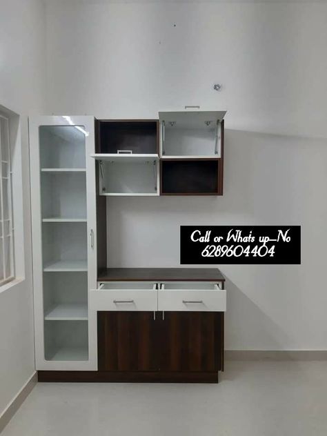 STAR🌟FURNITURE (Customized & Manufacturing Company) More information call or What's up_No 6289604404. Kitchen Assessories Modern, Hall Partitions, Namaz Room, Crockery Units, Crockery Cabinet Design, Modern Kitchen Apartment, Small Room Makeover, Crockery Cabinet, Crockery Unit Design