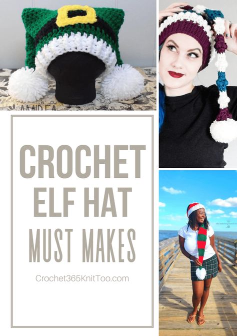 These cute crochet elf hat patterns are the perfect prop for family photos! Whether you need a crochet elf ear hat or one without ears, this post has everything you need. #Crochet365KnitToo #crochetelfhat #crochetchristmas #crochetwinter Crocheted Elf Hat Pattern Free, Crochet Elf Ears Pattern Free, Crochet Elf Ears, Elf Hat Crochet Pattern Free, Crochet Elf Hat Pattern Free, Crochet Elf Hat Pattern, Elf Cap, Crochet Elf Hat, Crochet Elf