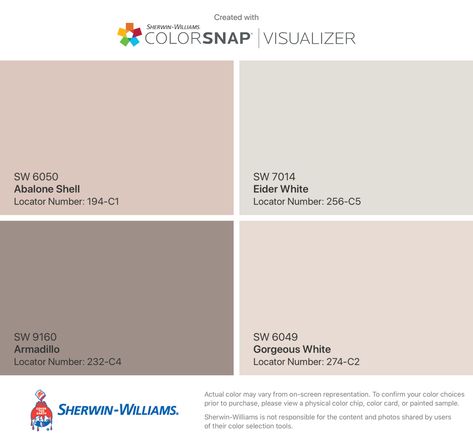 Abalone Shell Sherwin Williams, Sherwin Williams Nursery, Eider White, Color Paints, Bedroom Color Combination, Bathroom Paint, House Color Palettes, Bathroom Paint Colors, House Color