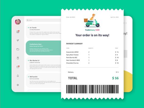 Email Receipt UI by Giulia Giovinazzo Guts Receipt, Money Receipt Design, Delivery Company Receipt, Digital Receipt, Receipt Design, Electricity Bill Receipt, App Ideas, Purchase Receipt, Inventory Management