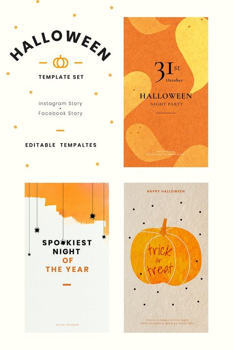 Halloween vector editable template set for social media | free image by rawpixel.com / wan Halloween Email Design, Template For Social Media, Halloween Promotions, Halloween Instagram, Halloween Furniture, Halloween Social, Halloween Layout, Halloween Post, Pumpkin Illustration