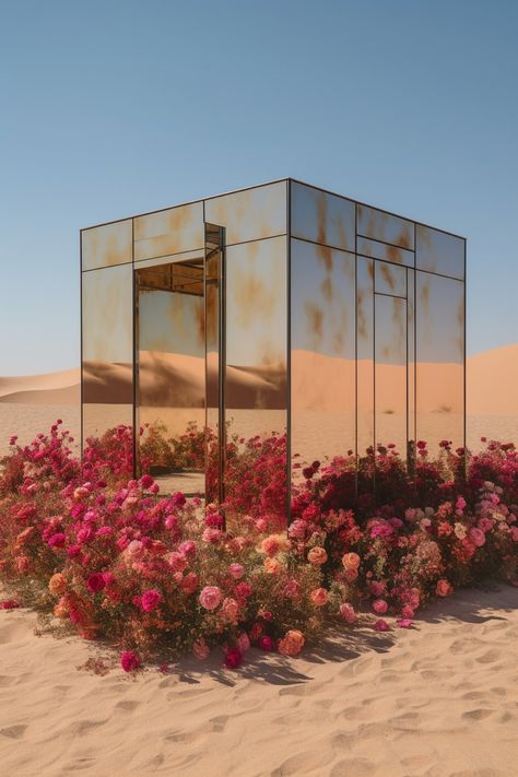 #design #modern #architecture #render #floral #aesthetic #concept #house #sahara #dubai #safari #desert #render #cgi Safari Desert, Architecture Render, Dubai Safari, Floral Aesthetic, Dubai Desert, Mirror House, Flower Installation, Desert Art, Art Installation