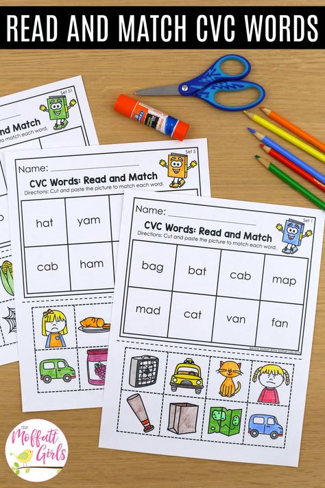 Consonant Vowel Consonant Activities, Read And Match Cvc Words, Vowel Craft Kindergarten, Cvc Activities Kindergarten, Cvc Words With Pictures, Cvc Words Activities, Cvc Reading, Cvc Word Games, Short Vowel Activities