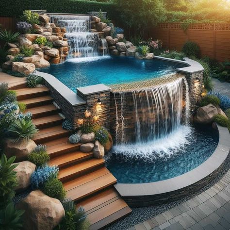 38 Small Backyard Pool Ideas: Maximizing Your Outdoor Oasis » HomeDecorFull Small Backyard Pool Ideas, Land Scaping, Small Backyard Pool, Swimming Pool Ideas, Backyard Pool Ideas, Dream Location, Geometric Pool, Dream Backyard Pool, Garden Ponds