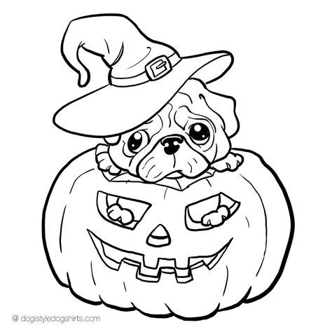 Pug in Jack'o'Lantern coloring page Pug Template, Anjing Pug, Cute Halloween Coloring Pages, Halloween Puppy, Halloween Coloring Sheets, Rainbow Slime, Work Decor, Puppy Coloring Pages, Fall Coloring