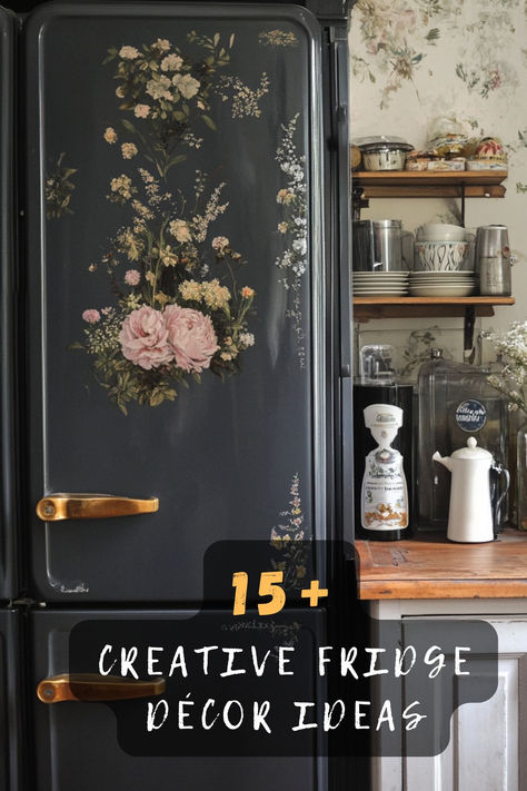 Tired of a plain fridge? These 15 gorgeous décor ideas will inspire you to give it a fresh, stylish look! From peel-and-stick wallpapers to creative magnets, these ideas are a must-see. Click to explore! 🖼️✨ #FridgeDecor #KitchenInspo #StylishHomes #DIYDecor #CreativeIdeas #KitchenGoals #HomeStyle Blackboard Pantry Door, Space Above The Fridge Ideas, Fridge Peel And Stick, Diy Painted Fridge, Cover Refrigerator Diy, Fridge Art Ideas, How To Cover Dents On Fridge, Decorate Above Fridge, Peel And Stick Fridge