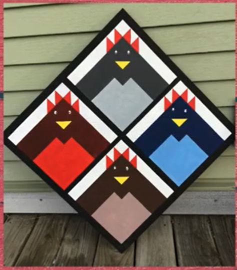 Angie walks us through how to make a Chicken Barn Quilt! This was made as part of our on-going series called Cooped Up that follows Angie's chickens that she raises at home. #CheckOutMPL Chicken Barn Quilt Patterns, Chicken Quilt Block Pattern Free, Free Barn Quilt Patterns Templates, Chicken Barn Quilt, Creative Space Design, Diy Barn Quilt, Homestead Plans, Mini Homestead, Wood Quilt Block