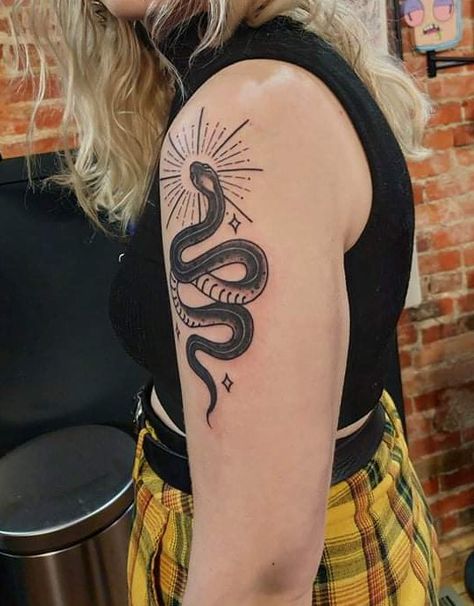 Snake And Stars Tattoo, Sun Moon Snake Tattoo, Snake Astrology Tattoo, Celestial Snake Tattoo, Mystical Snake Tattoo, Celestial Snake, Horoscope Tattoos, Snake Tattoo, Star Tattoos