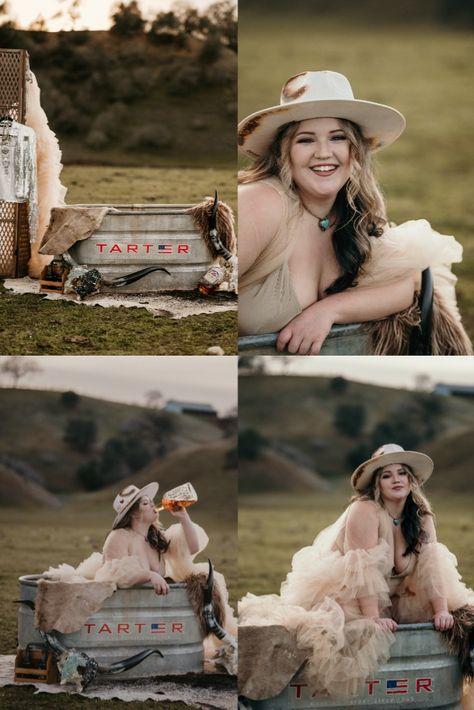 Water trough sessions but make it boujee Western Tub Photoshoot, Water Trough Photoshoot, Western Bodouir Photoshoot, After Divorce Photoshoot, Divorce Photoshoot, Beth Dutton Style, Tank Pictures, Country Photoshoot, Cowgirl Photography