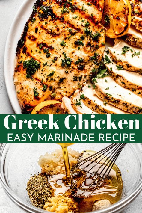 Made from simple, easy-to-find ingredients, this versatile Greek Chicken Marinade is perfect for grilling, weeknight dinners & meal prep. // easy // recipes // for the grill // baked // healthy // no yogurt // freezer Meal Prep Easy Recipes, Best Greek Chicken Marinade, Best Greek Chicken, Recipes For The Grill, Mediterranean Chicken Recipes, Greek Marinated Chicken, Greek Chicken Marinade, Baked Greek Chicken, Meal Prep Easy