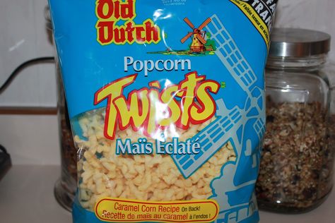 In Canada the Old Dutch potato chip company makes popcorn twists and a few years back we tried the recipe for caramel popcorn twists on th... Canadian Treats, Recipe For Caramel, Caramel Corn Recipe, Caramel Corn Recipes, Christmas Popcorn, Sweet Popcorn, Watching Football, Popcorn Snacks, Vegan Candies