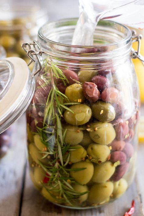 DIY Gourmet Olives | by Sonia! The Healthy Foodie Olives In Olive Oil, Olives In Jar, Olive Preserving, Pickling Spices, Gifts For Bakers, Pickled Olives, Marinated Olives, Olive Recipes, Uk Products