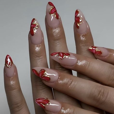 Classy Almond Nails, Red And Gold Nails, Classy Nail, Small Nails, Acrylic Toe Nails, Nails Salon, Work Nails, Almond Nails Designs, Nail Idea