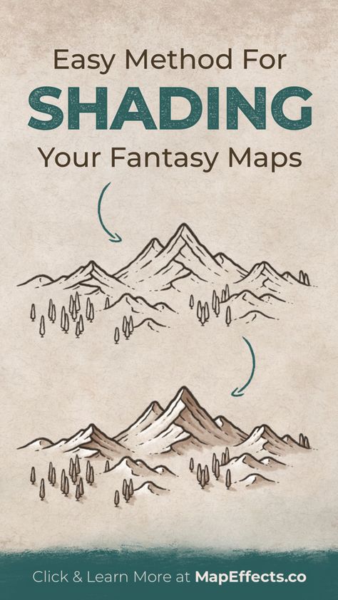 Easy method for shading your fantasy maps for your rpg campaign or novel. Fairy Map Drawing, Things To Add To Your Fantasy Map, Fantasy Map Inspiration, Fantasy Map Tutorial, Dnd Map Making, Fanasty Map, Fairy Map, Map Drawing Ideas, Fantasy Map Drawing Ideas