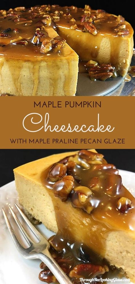 Pumpkin Maple Cheesecake, Maple Pumpkin Cheesecake, Pumpkin Spice Tea Latte, Holidays Desserts, Fall Cheesecake, Pecan Glaze, Cheesecakes Recipes, Pecan Sauce, Coconut Dessert