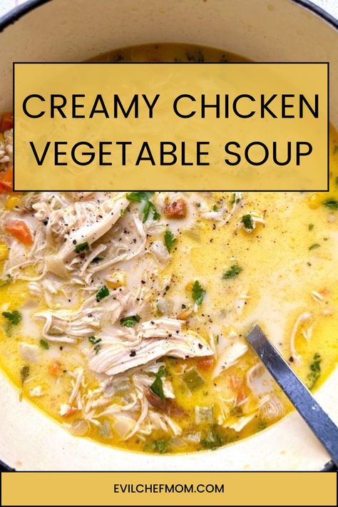 Creamy Chicken Vegetable Soup Creamy Chicken Vegetable Soup, Bisquit Recipes, Chicken And Veg Soup, Vegetable Soup Crock Pot, Use Leftover Chicken, Chicken And Vegetable Soup, Butter Bean Soup, Chicken Soup Recipes Homemade, Chicken Veggie Soup