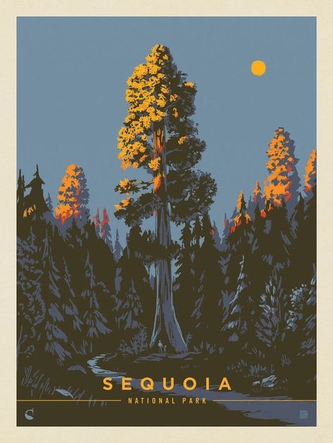 General Sherman Tree, General Sherman, Illustrated Poster, Anderson Design Group, Illustration Kunst, Vintage Poster Design, Japon Illustration, Sequoia National Park, Nature Posters