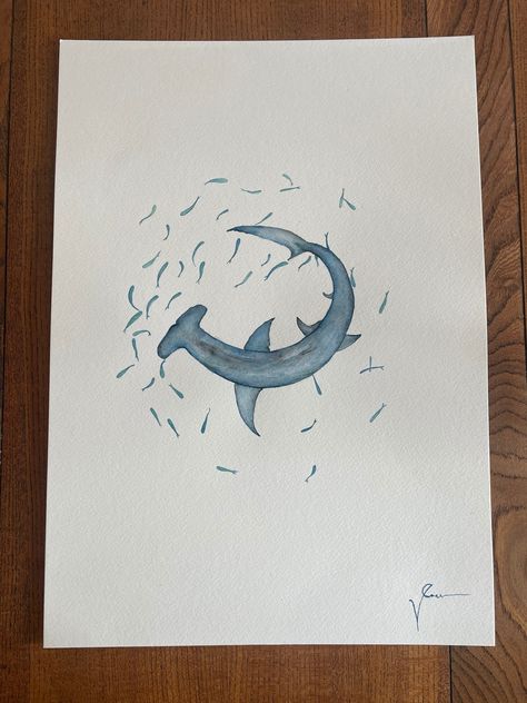 Watercolour Marine Life, Hammerhead Shark Watercolor, Ocean Drawing Watercolor, Things To Draw With Watercolor Pencils, Marine Watercolor, 2025 Art, Watercolor Paintings For Sale, Shark Painting, Ocean Drawing