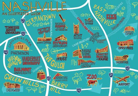 Map Of Downtown Nashville, Nashville Tourist Attractions, Nashville Guide, Nashville Things To Do, Nashville Attractions, Nashville Map, I Believe In Nashville, Nashville Downtown, Nashville Travel Guide