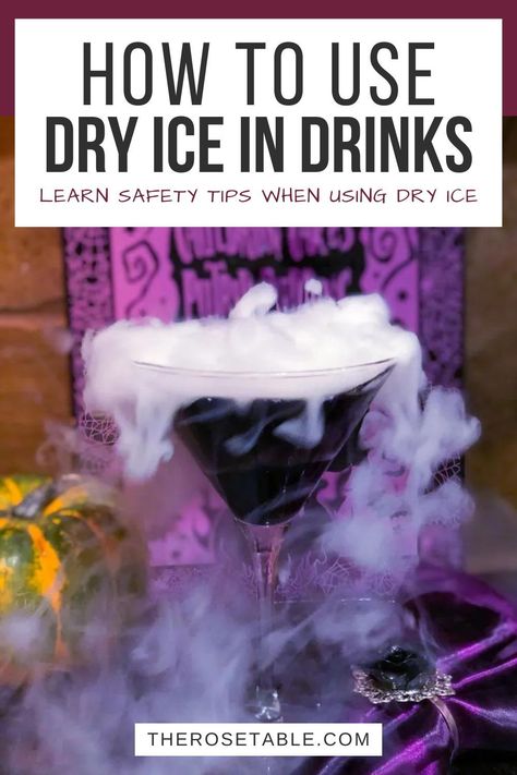 I was always terrified of using dry ice but I did a ton of research before my Haunted Mansion-themed Halloween party and now can confidently use dry ice in cocktails for years to come. I was frustrated that it took me so many years to figure out how easy it is to use and handle so I’ve compiled everything I wish I’d known for you here. Smokey Drinks For Halloween, Halloween Drinks Alcohol Dry Ice, Dry Ice Cocktails Beautiful, Halloween Party Dry Ice, Dry Ice Drinks Cocktails, Halloween Dry Ice Punch, Halloween Dry Ice Ideas, Ghost Themed Cocktails, Smoky Drinks For Halloween