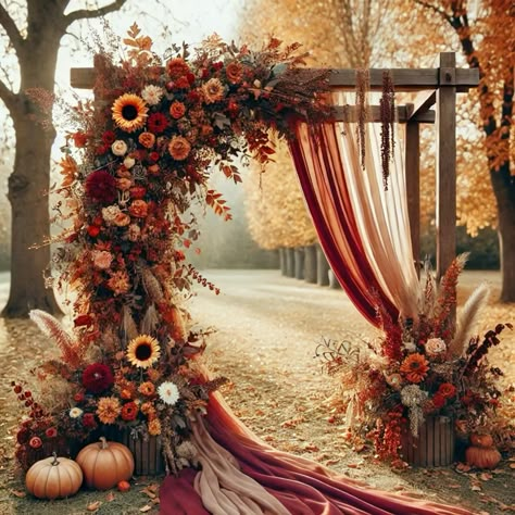 #wedding #weddingdress #weddingday #weddingplanner #weddingtips #autumn #autumncolors #weddingtips #autumn #autumncolors #autumnmood Autumn Wedding Venue Decor, Autumn Country Wedding, Fall Wedding Ideas Pumpkins, Whimsical Autumn Wedding, Autumn Aesthetic Wedding, Autumn Wedding Florals, Fall Wedding Arches Outdoor, Autumn Wedding Aesthetic, Autumn Wedding Arch