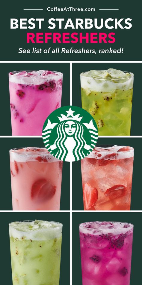 Best Starbucks Refreshers Low Calorie Starbucks Drinks, Starbucks Strawberry Acai Refresher, Best Starbucks Drinks, Starbucks Strawberry, Healthy Starbucks Drinks, Caffeine Drinks, Secret Menu Items, Starbucks Secret Menu Drinks, Starbucks Menu