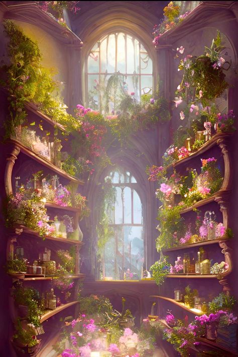 Apothecary Shop Fantasy Art, Fantasy Herbalist Shop, Fantasy Medical Room, Fantasy Shop Aesthetic, Fantasy Apothecary Shop, Fantasy Apothecary Art, Apothecary Artwork, Apothecary Character Design, Fantasy Botanist