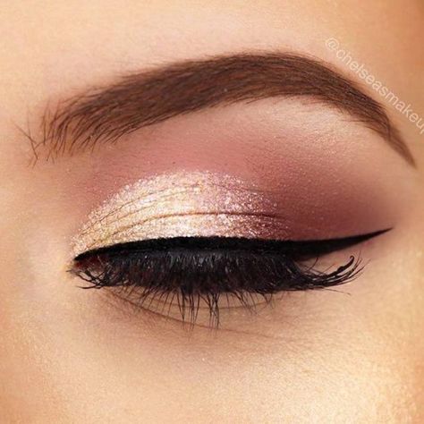 Increíbles ideas para que realices tus maquillajes Make Up Yeux, Rose Gold Makeup Looks, 90s Makeup Trends, Rose Gold Eye Makeup, Make Up Gold, Gold Makeup Looks, Makeup Gold, Gold Eye Makeup, Wedding Makeup For Brown Eyes