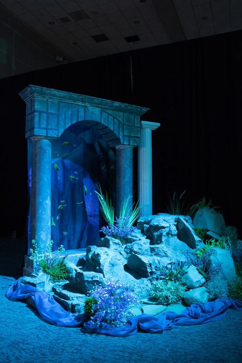 Atlantis Birthday Theme, Atlantis Homecoming, Dark Ocean Decor, Ocean Stage Design, Atlantis Prom Theme, Atlantis Decorations, Atlantis Decor, Atlantis Party, Under The Sea Prom Theme