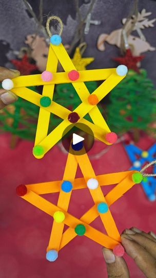 Easy way to make stars with ice-cream stick😍⭐️ | Creative Art & Craft Ideas Diy Christmas Tree Ornaments For Kids Popsicle Sticks, Popsicle Stick Star Ornament, Ice Cream Stick Crafts For Kids, Lolly Stick Craft, Christmas Art Activities, Easy Popsicles, Ice Cream Stick Craft, Ice Cream Sticks, Sunday School Crafts For Kids