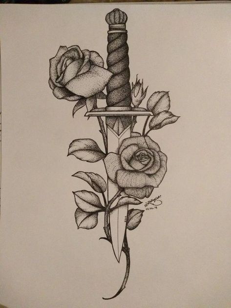 Knife And Rose Tattoo, Tramp Stamp Tattoos, Knife Tattoo, Tattoo Zeichnungen, Men Tattoos, Cat Tattoos, Inspiration Tattoos, Back Tattoos For Guys, Irezumi Tattoos