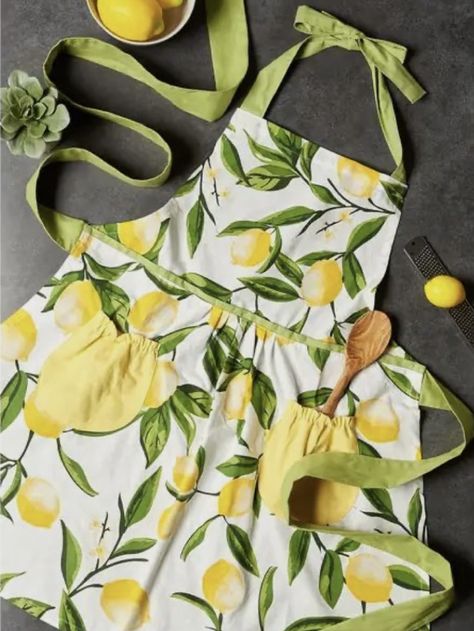 Pretty Apron, Lemon Pattern, Apron Sewing Pattern, Grill Apron, Embroidered Apron, Lemon Patterns, Lemon Decor, Cute Aprons, Sewing Aprons