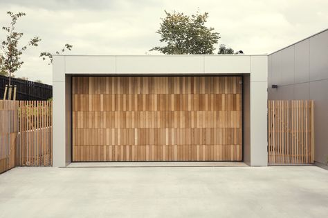 Gallery of Villa Bergheimveien / Skapa as - 17 Narrow Houses, White Garage Doors, Sliding Garage Doors, Halloween Garage Door, Wooden Garage Doors, Modern Garage Doors, Garage Room, Cedar Cladding, Wood Garage Doors