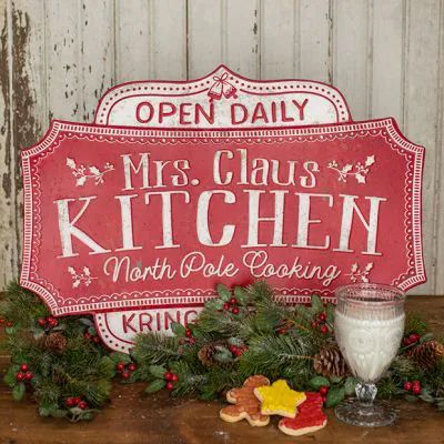 COOKIES FOR SANTA | Shop Sales Events Antique Farmhouse Mrs Claus Kitchen, Mrs Clause, Kitchen Sign, Holiday Signs, Mrs Claus, Christmas Memory, Christmas Charms, Antique Farmhouse, Holiday Colors