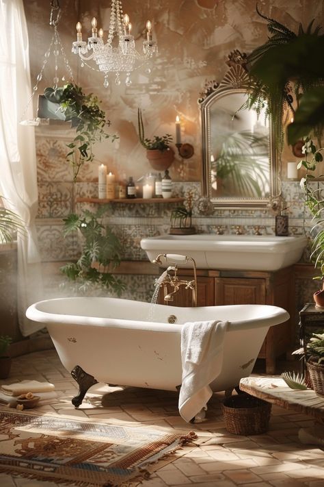 Step Into Luxury: Vintage Bathroom Oasis with Clawfoot Tub & Elegant Accents Whimsical Guest Bathroom, Bathroom With Shower And Bath, Vintage Inspired Bathroom, Romantic Bathrooms, Bathroom Oasis, Spa Day At Home, Luxury Retreats, Clawfoot Tub, Bygone Era