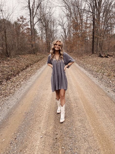 Casual Western Dresses, Country Dress Photoshoot, Southern Dresses With Boots, Modest Rodeo Outfit, Western Sunday Dress, Boots And Dress Outfit Western, Country Sweet 16 Dresses, Western Casual Dresses, Southern Bell Outfits