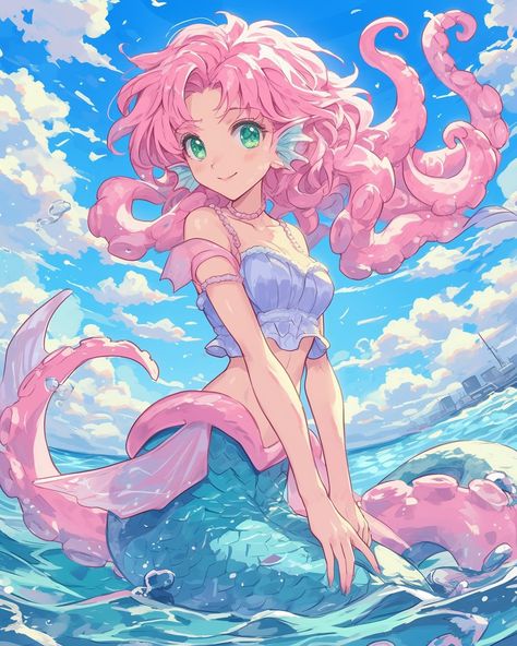 Mermaid Anime, Cartoon Mermaid, Mermaid Girls, Mermaid Stuff, Anime Mermaid, Mermaid Pictures, Creatures Art, Stitch Ideas, Mythical Creatures Art