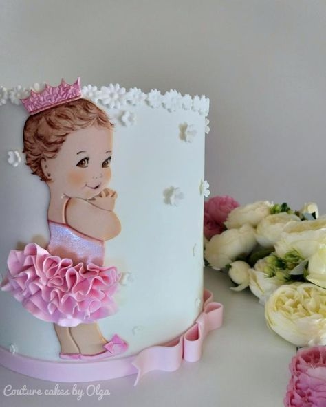 Baby shower by Couture cakes by Olga Baby Doll Cake, Torturi Baby Shower, Baby Girl Cake, Vintage Foto's, Baby Shower Cakes Girl, Couture Cakes, Beautiful Birthday Cakes, Baby Birthday Cakes