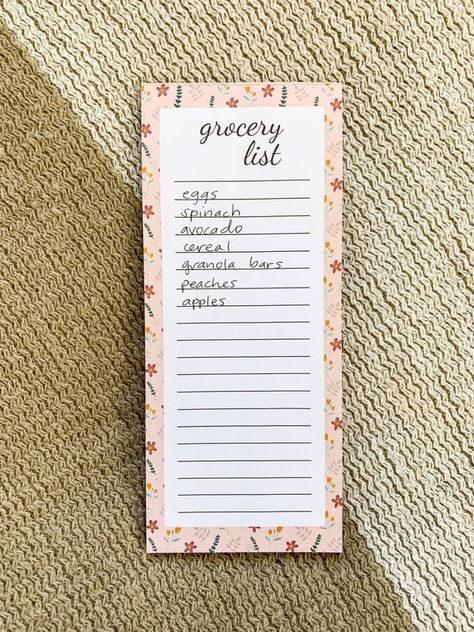 Floral Grocery List Notepad 3.5x8.5 in Magnet on Back 50 - Etsy Grocery Notepad, Writing Lists, List Notepad, To Do Lists, Writing Pad, Diy Book, Sweet Notes, Grocery List, Grocery Lists