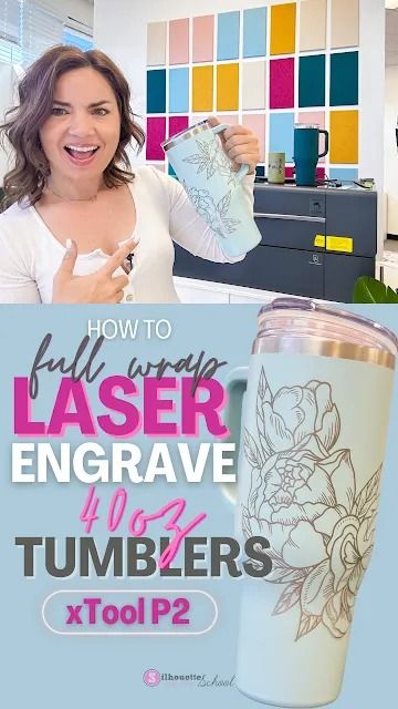 Laser engraving a full wrap on a tumbler Diy Laser Engraver, Silhouette School Blog, Laser Engravers, Laser Cut Wood Crafts, Silhouette School, White Toner, Laser Engraved Ideas, 40 Oz Tumbler, Cricut Projects Beginner