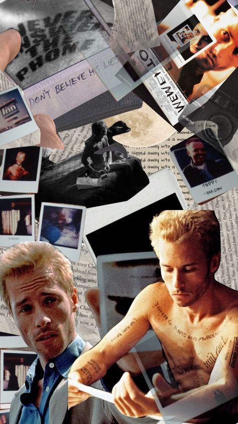 Memento Wallpaper Movie, Memento Movie, Movie Moodboard, Shuffles Aesthetic, Guy Pearce, Vintage Collage, Movie Wallpapers, Wallpaper Ideas, Cultura Pop