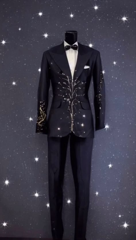 Fancy Mens Suits, Starry Night Prom Outfit For Men, Night Sky Suit Men, Starry Night Suit For Men, Enchanted Forest Suit, Fairy Suit Men, Mens Celestial Outfit, Starry Suit Men, Celestial Aesthetic Clothes Men