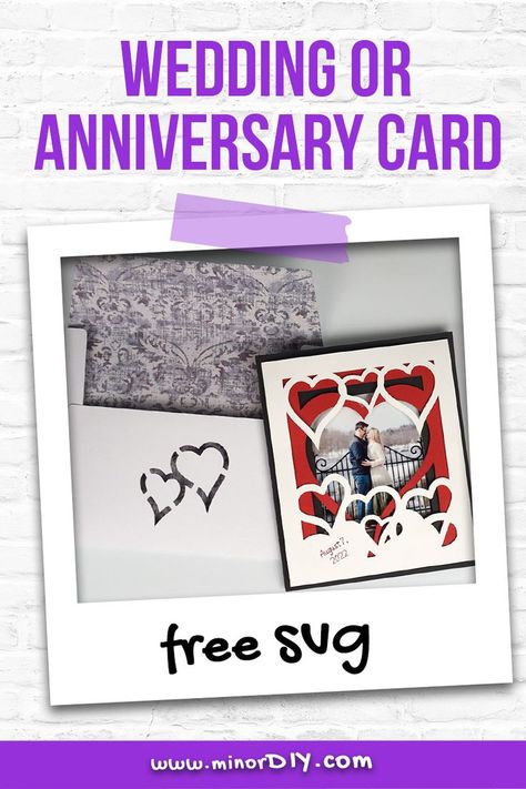 Create a layered card for a special couple with this free SVG and your Cricut. The SVG includes the envelope too. Cricut Anniversary Card, Wedding Card Svg, 3d Svg Files, Anniversary Crafts, 50th Anniversary Cards, Free Wedding Cards, Wedding Anniversary Card, Diy Anniversary, Card Svg