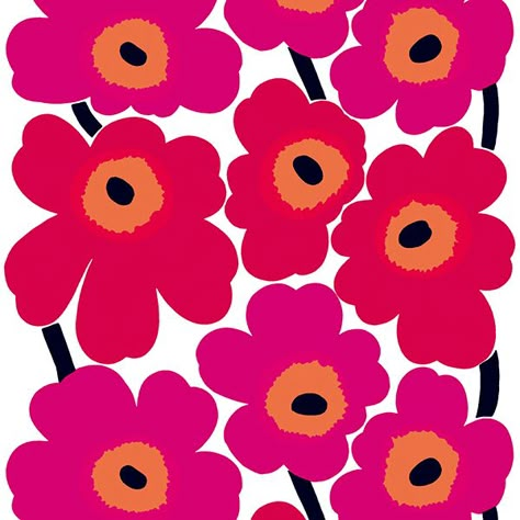 Marimekko’s Unikko fabric features the iconic floral pattern by Maija Isola in classic shades of red. The fabric is made of heavyweight cotton and printed in Finland. Marimekko Wallpaper, Marimekko Pattern, Scandinavian Fabric, Marimekko Fabric, Crochet Tapestry, Oil Cloth, Arte Floral, Op Art, Helsinki