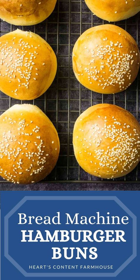 Easy Homemade Burgers, Homemade Burger Buns, Easy Bread Machine Recipes, Burger Buns Recipe, Hamburger Bun Recipe, Homemade Hamburger Buns, Homemade Buns, Bread Buns, Bread Maker Recipes