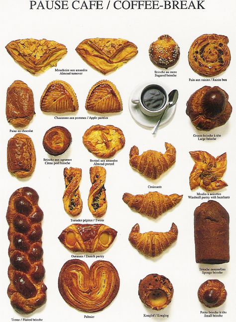 BREAKFAST ~ LE PETIT DEJEUNER~ Coffee and a sweet breakfast pastry. Types Of Pastries, Types Of Breakfast, Breakfast Pastry, Breads And Pastries, French Patisserie, Bread Pastry, French Pastry, Breakfast Pastries, Bakery Ideas