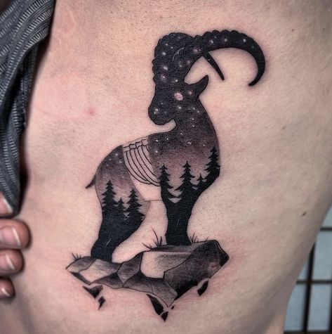 Goat Tattoo Ideas, Mountain Goat Tattoo, Goat Tattoo, Running Tattoo, Body Ideas, Mountain Goats, Aries Tattoo, Forest Tattoos, Cute Little Tattoos