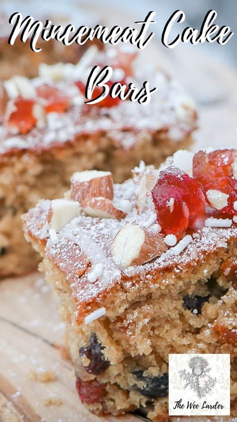 Christmas Tray Bake Cakes, Mincemeat Squares Bar Recipes, Christmas Cake Tray Bake, Recipes With Mincemeat, Glace Cherry Recipes, Recipes Using Mincemeat, Xmas Bars And Squares, Christmas Mincemeat Recipes, Mincemeat Fruitcake Recipe